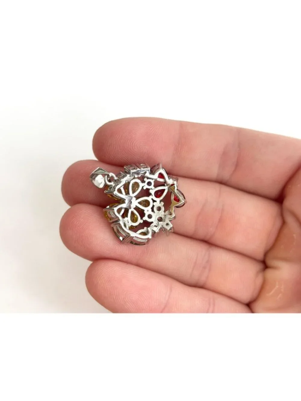 Floral Rainbow Peridot, Citrine, Garnet & CZ Gemstone Vintage Pendant | Charm
